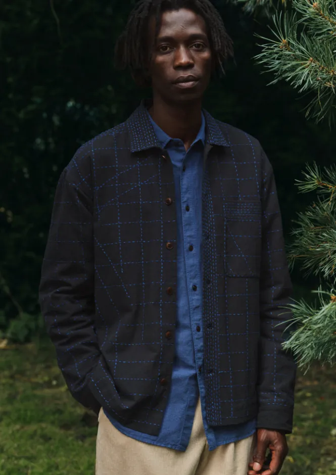 Shirts-TOAST Abstract Embroidered Kantha Shirt Anthracite