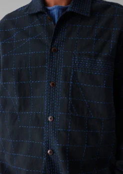 Shirts-TOAST Abstract Embroidered Kantha Shirt Anthracite