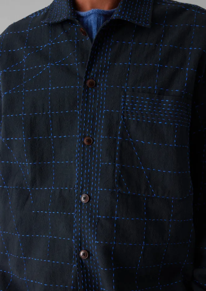 Shirts-TOAST Abstract Embroidered Kantha Shirt Anthracite