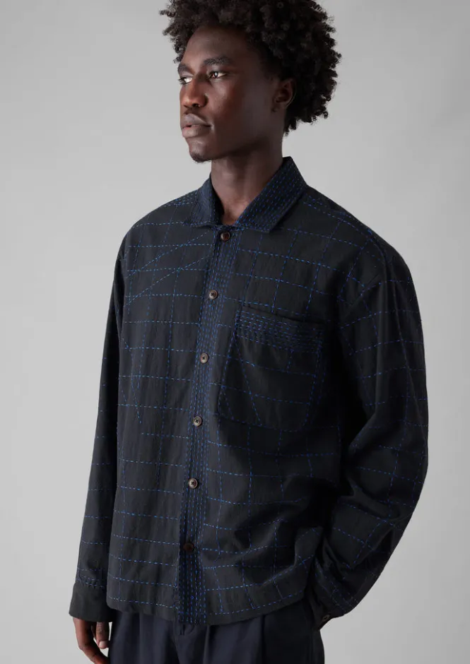 Shirts-TOAST Abstract Embroidered Kantha Shirt Anthracite