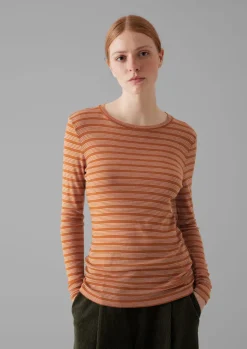 Jersey|Tops & Tees-TOAST Agnes Stripe Wool Lyocell Tee BauxiteOrange/Mauve