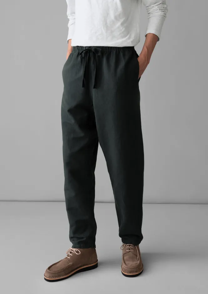 Linen|Trousers-TOAST Alfie Garment Dyed Herringbone Trousers WashedBlack