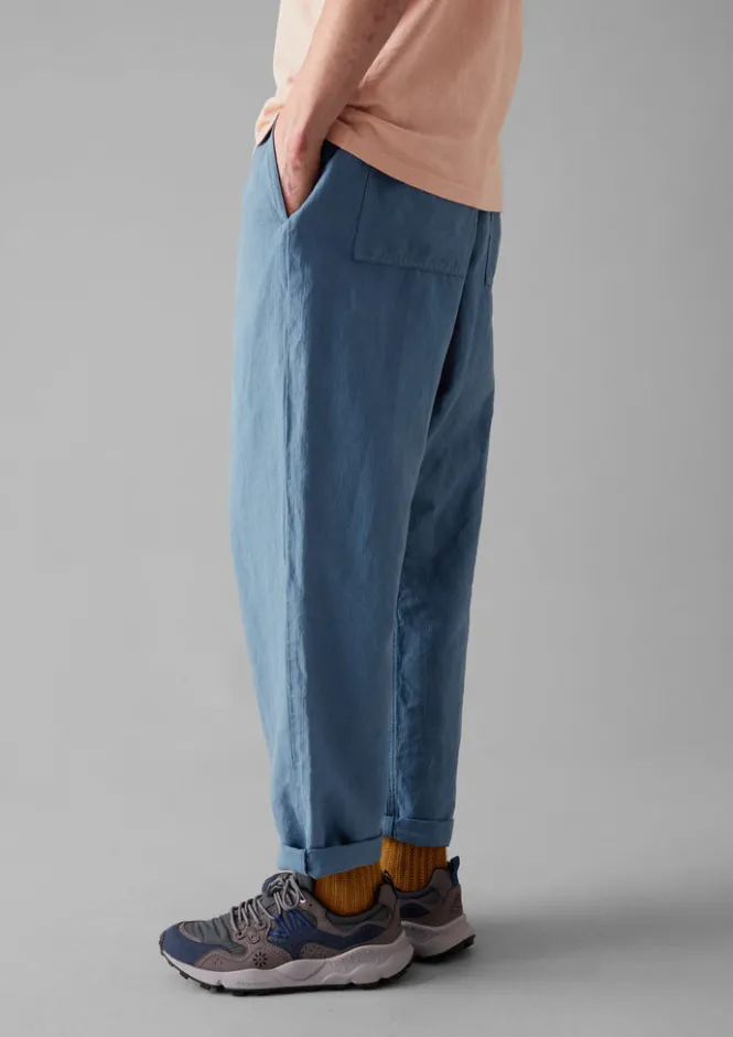 Workwear|Trousers-TOAST Alfie Garment Dyed Herringbone Trousers SlateBlue