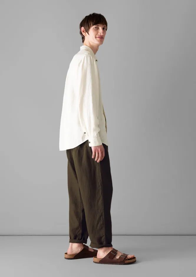 Linen|Trousers-TOAST Alfie Garment Dyed Linen Trousers Olive