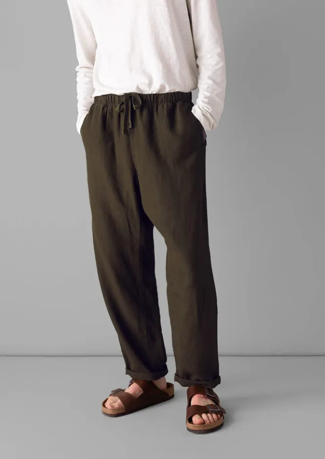 Linen|Trousers-TOAST Alfie Garment Dyed Linen Trousers Olive