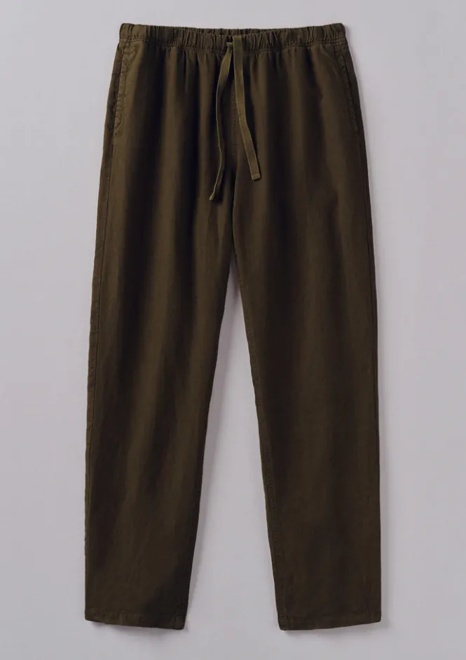 Linen|Trousers-TOAST Alfie Garment Dyed Linen Trousers Olive