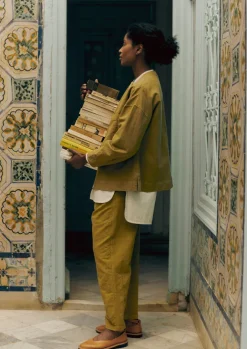 Linen|Trousers-TOAST Alix Cotton Check Trousers GoldenOlive
