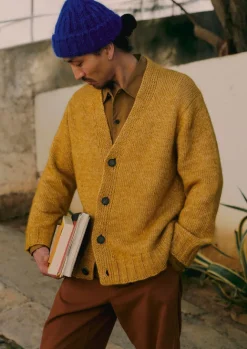 Knitwear-TOAST Alpaca Wool V-Neck Cardigan DijonYellow