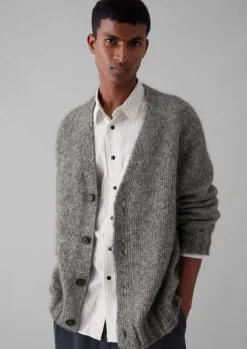 Knitwear-TOAST Alpaca Wool V-Neck Cardigan GreyMelange