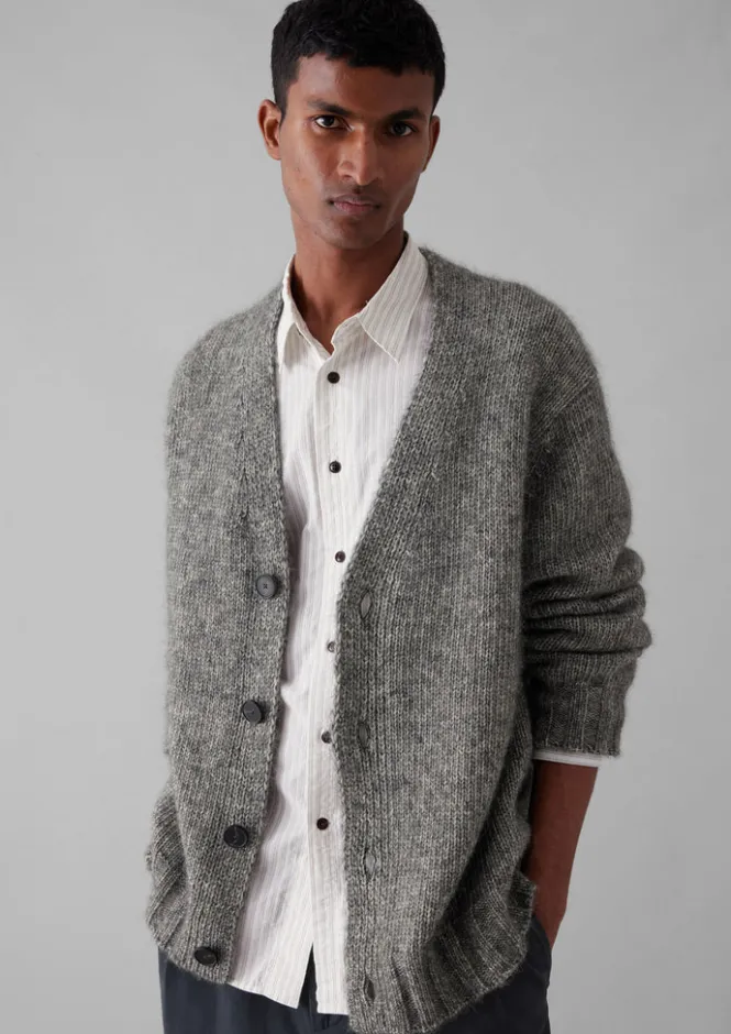 Knitwear-TOAST Alpaca Wool V-Neck Cardigan GreyMelange