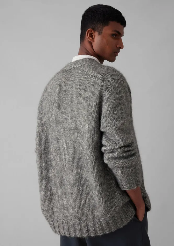 Knitwear-TOAST Alpaca Wool V-Neck Cardigan GreyMelange