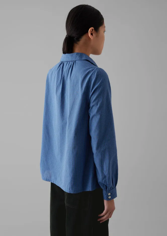 Shirts|Tops & Tees-TOAST Anja Check Cotton Shirt Slate/DarkCornflower