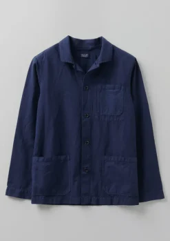 Workwear|Coats & Jackets-TOAST Arlo Garment Dyed Herringbone Jacket DarkIndigo
