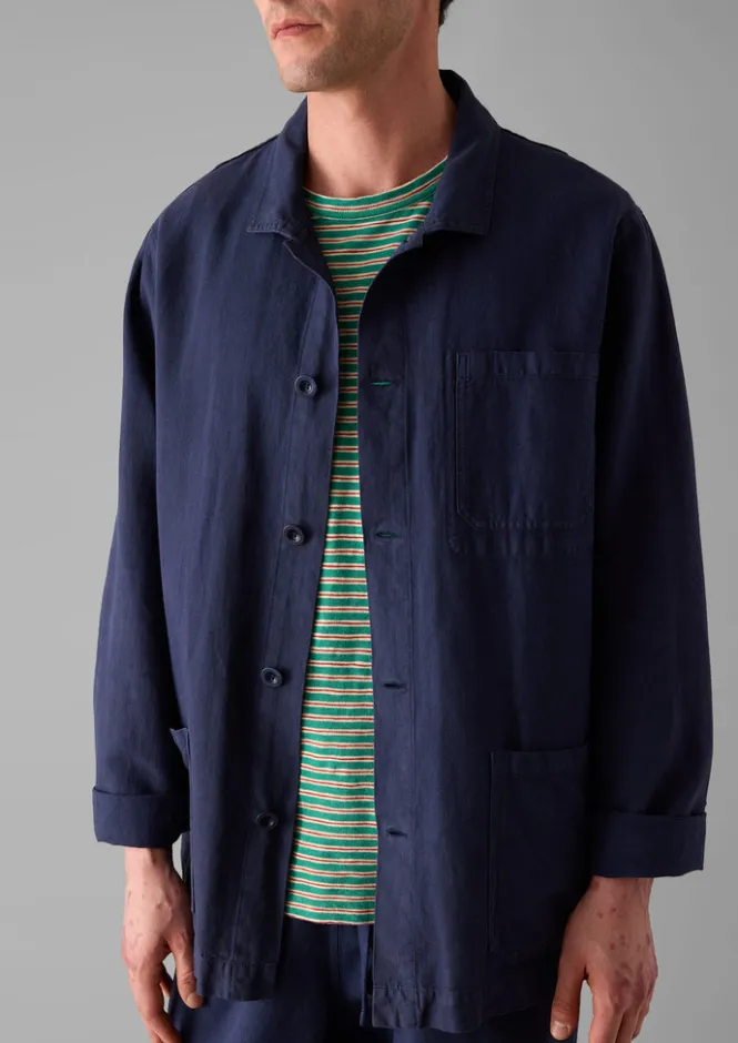 Workwear|Coats & Jackets-TOAST Arlo Garment Dyed Herringbone Jacket DarkIndigo
