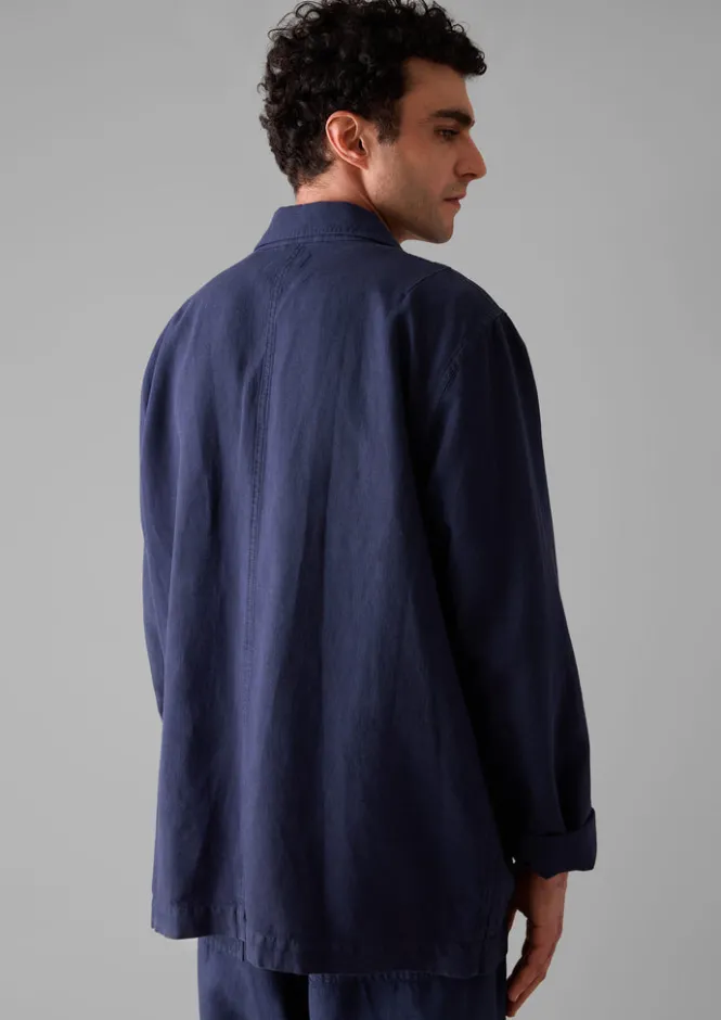 Workwear|Coats & Jackets-TOAST Arlo Garment Dyed Herringbone Jacket DarkIndigo