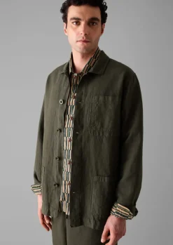 Workwear|Coats & Jackets-TOAST Arlo Garment Dyed Herringbone Jacket DarkMoss