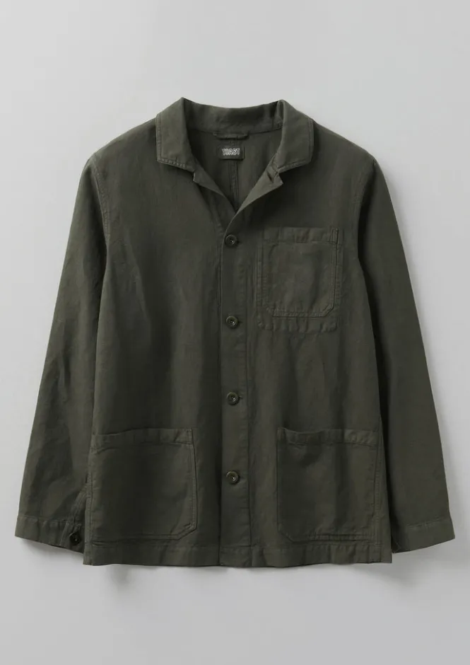 Workwear|Coats & Jackets-TOAST Arlo Garment Dyed Herringbone Jacket DarkMoss