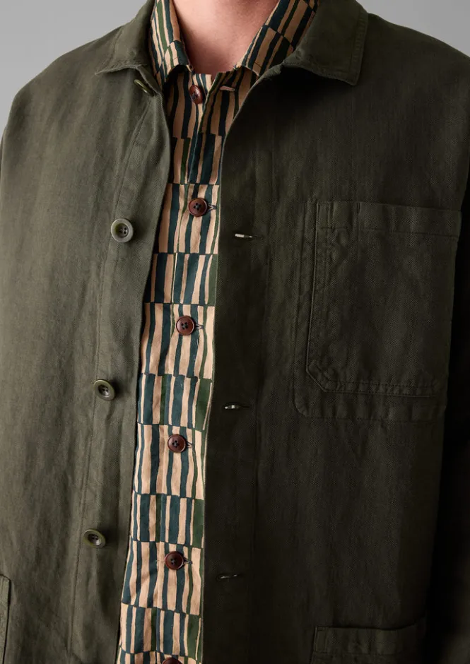 Workwear|Coats & Jackets-TOAST Arlo Garment Dyed Herringbone Jacket DarkMoss