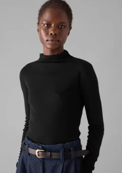 Jersey|Tops & Tees-TOAST Aster Wool Lyocell High Neck Tee Black