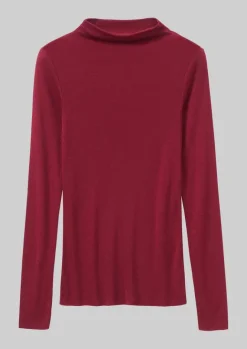 Jersey|Tops & Tees-TOAST Aster Wool Lyocell High Neck Tee Claret