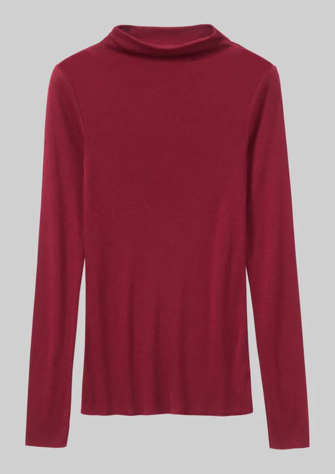 Jersey|Tops & Tees-TOAST Aster Wool Lyocell High Neck Tee Claret