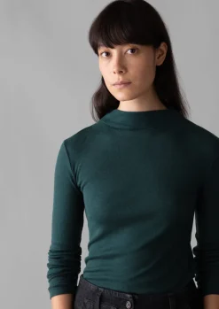 Jersey|Tops & Tees-TOAST Aster Wool Lyocell High Neck Tee DarkGreen