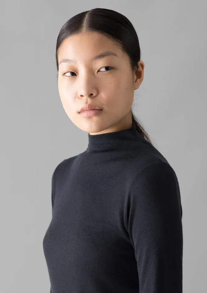 Jersey|Tops & Tees-TOAST Aster Wool Lyocell High Neck Tee Ink
