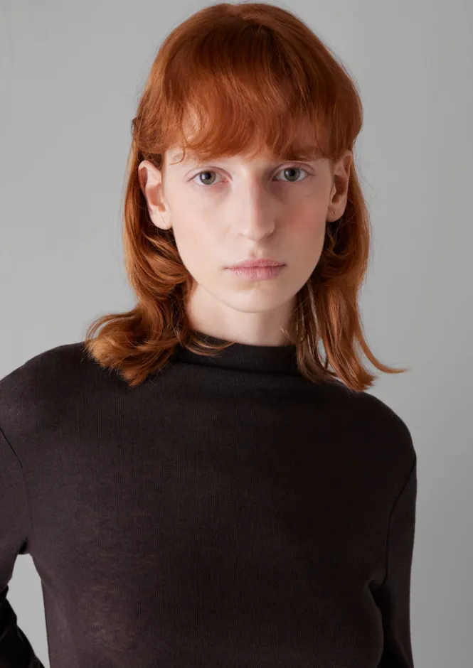 Jersey|Tops & Tees-TOAST Aster Wool Lyocell High Neck Tee BlackCoffee