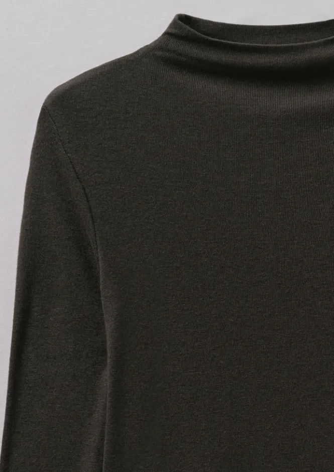 Jersey|Tops & Tees-TOAST Aster Wool Lyocell High Neck Tee BlackCoffee