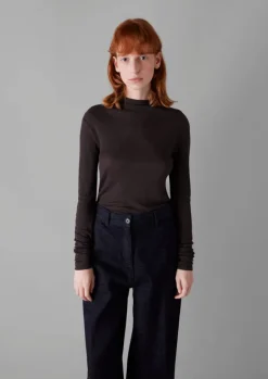 Jersey|Tops & Tees-TOAST Aster Wool Lyocell High Neck Tee BlackCoffee