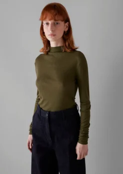 Jersey|Tops & Tees-TOAST Aster Wool Lyocell High Neck Tee Artichoke