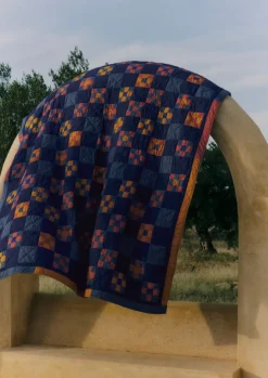 Textiles|Blankets & Throws-TOAST Astrid Check Patchwork Cotton Quilt DeepestBlue/Sienna
