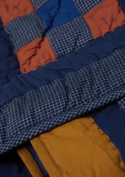 Textiles|Blankets & Throws-TOAST Astrid Check Patchwork Cotton Quilt DeepestBlue/Sienna