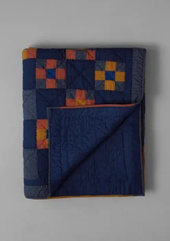 Textiles|Blankets & Throws-TOAST Astrid Check Patchwork Cotton Quilt DeepestBlue/Sienna
