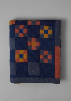 Textiles|Blankets & Throws-TOAST Astrid Check Patchwork Cotton Quilt DeepestBlue/Sienna
