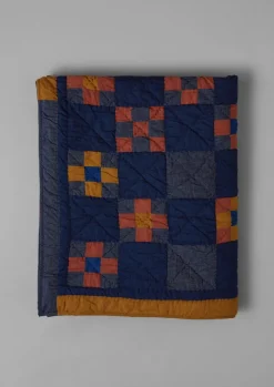 Textiles|Blankets & Throws-TOAST Astrid Check Patchwork Cotton Quilt DeepestBlue/Sienna