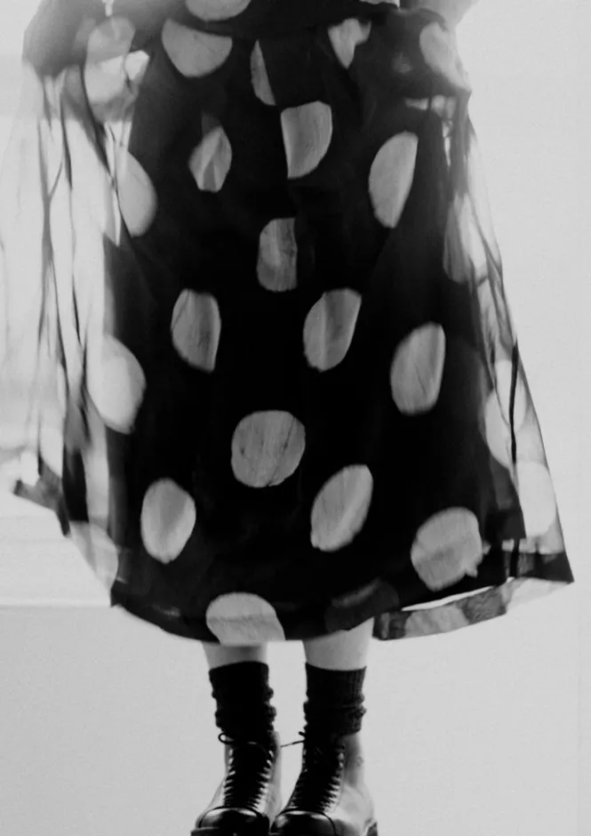 Skirts-TOAST Batik Dot Pleated Skirt Black/Ecru