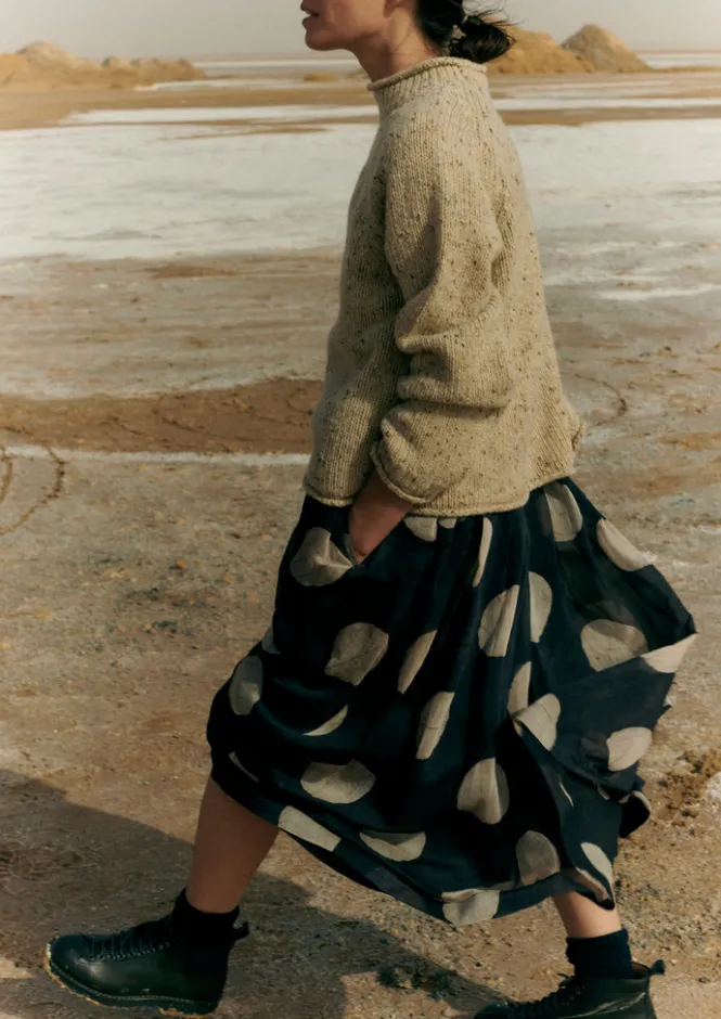Skirts-TOAST Batik Dot Pleated Skirt Black/Ecru