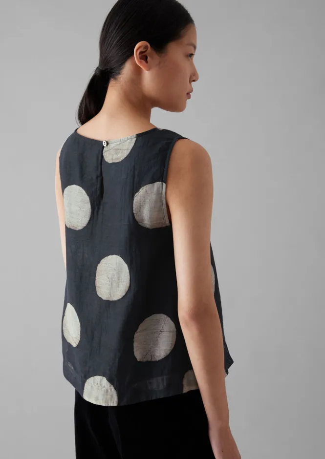 Tops & Tees-TOAST Batik Dot Print Tank Top Black/Ecru