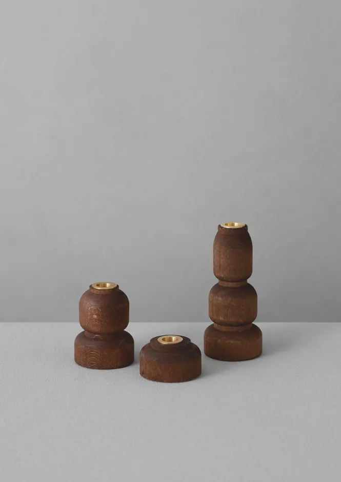 Decorative Pieces|Candles & Holders-TOAST wood Slim Dinner Candle Holder Set Beech