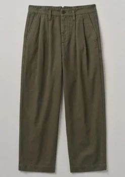 Trousers-TOAST Bill Cotton Wide Leg Trousers DarkOlive