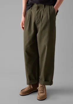 Trousers-TOAST Bill Cotton Wide Leg Trousers DarkOlive