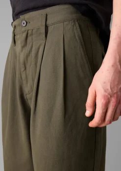 Trousers-TOAST Bill Cotton Wide Leg Trousers DarkOlive