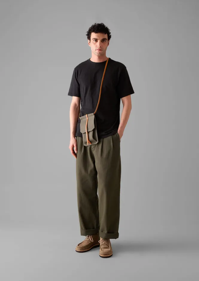 Trousers-TOAST Bill Cotton Wide Leg Trousers DarkOlive
