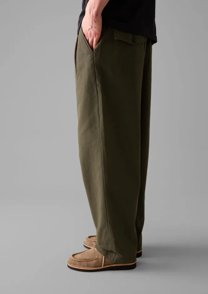 Trousers-TOAST Bill Cotton Wide Leg Trousers DarkOlive
