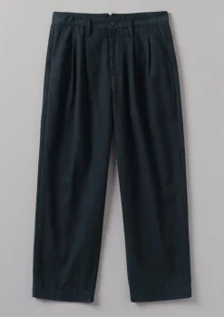 Trousers-TOAST Bill Cotton Wide Leg Trousers DarkNavy