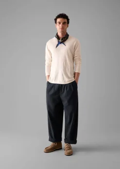 Trousers-TOAST Bill Cotton Wide Leg Trousers DarkNavy