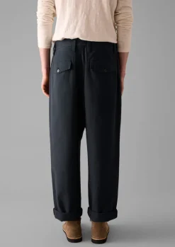 Trousers-TOAST Bill Cotton Wide Leg Trousers DarkNavy