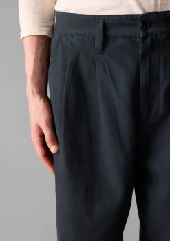 Trousers-TOAST Bill Cotton Wide Leg Trousers DarkNavy