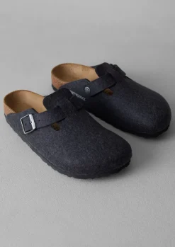 Slippers|Nightwear-TOAST Birkenstock Boston Felted Clogs Anthracite